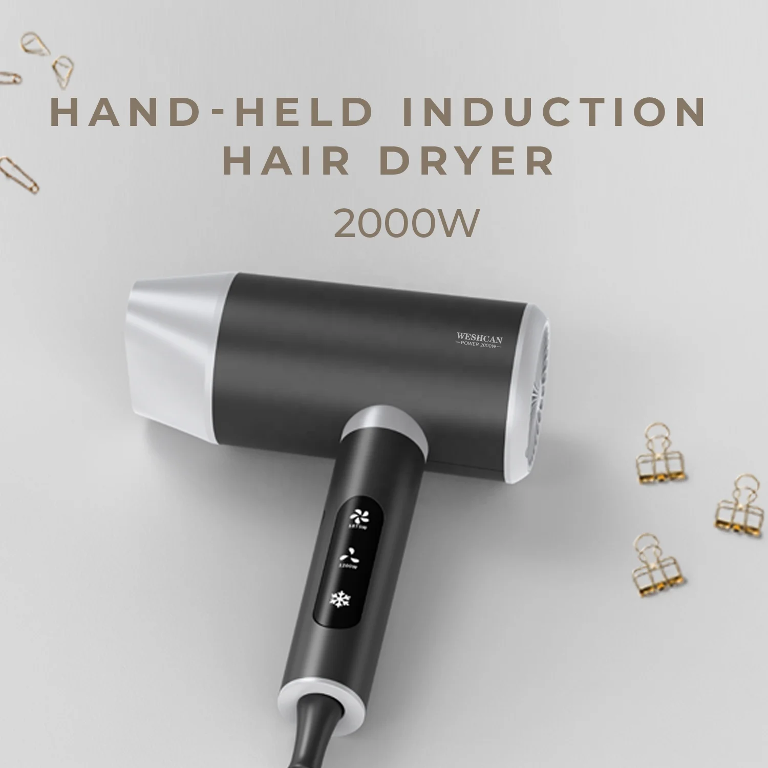 

Ручной фен Weshcan 2000 Вт с сенсорным экраном — магнитная насадка, ионная технология и экран скорости