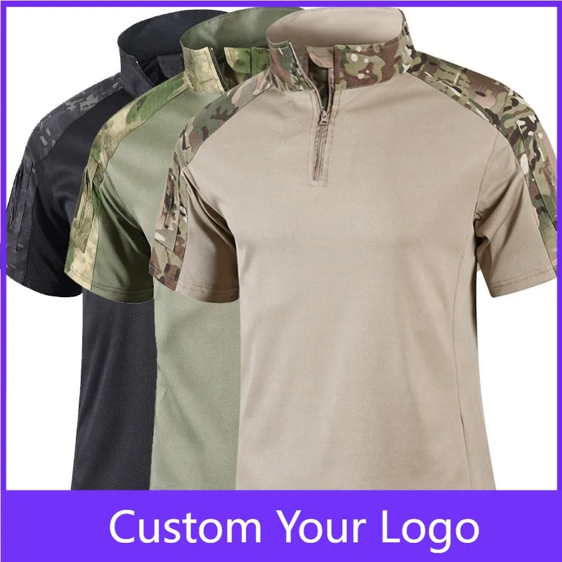 Camo Tactical Shirt Short Sleeve Quick Dry Combat T-Shirt Men's Camouflage Military Army T Shirt Outdoor Hunting Hiking Shirts