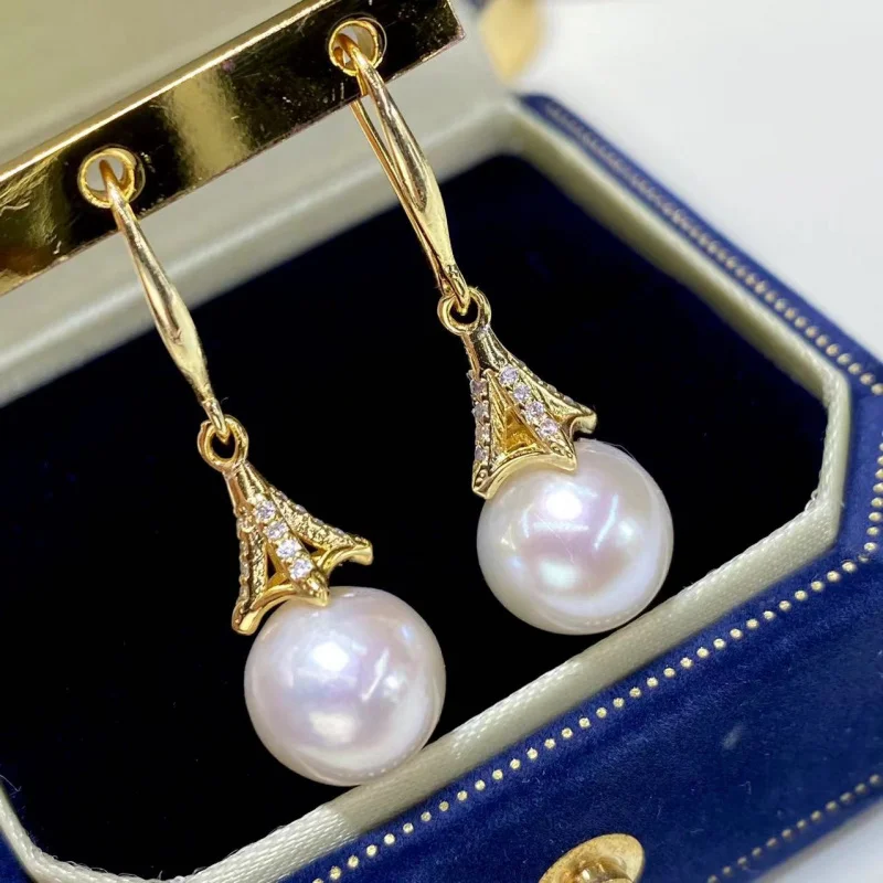 

New Edison Pearl Earrings 18K Gold Plated Freshwater 10mm Ear Hooks