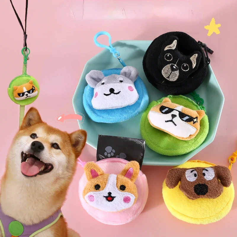 Dog Poop Bag Carrier Portable Dog Pet Waste Bag Dispenser Cartoon Plush Dog Garbage Holder Dispensers Pet Cleaning Supplies