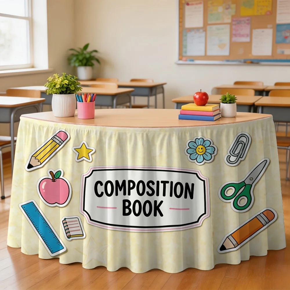 1 piece cartoon stationery printed tablecloth table skirt