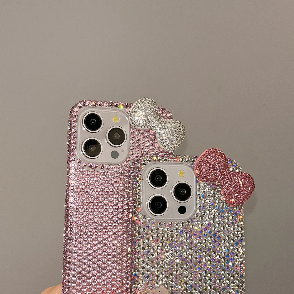 3D Glitzer Schleife Diamant Kristall Handyhülle für iPhone 13 12 15 14 16 Plus 17Pro 18 Pro Max Air 11 Stoßfeste Bling Schutzhülle – Detail 6