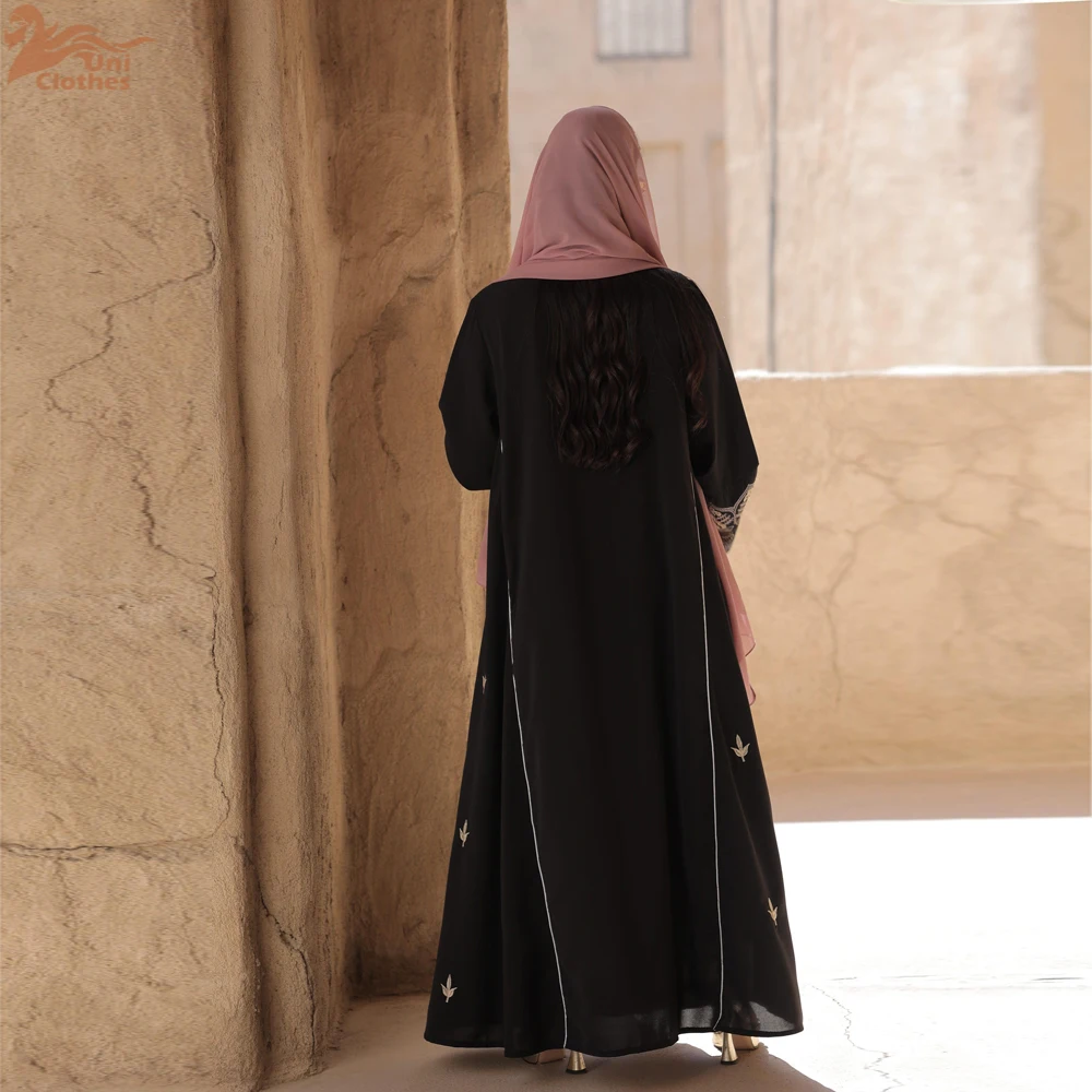 Solid Casual Daily Open Kimono Abaya Galabia Muslim Saudi Women Kaftan Moroccan African Floral Embroidery Robe Clothing