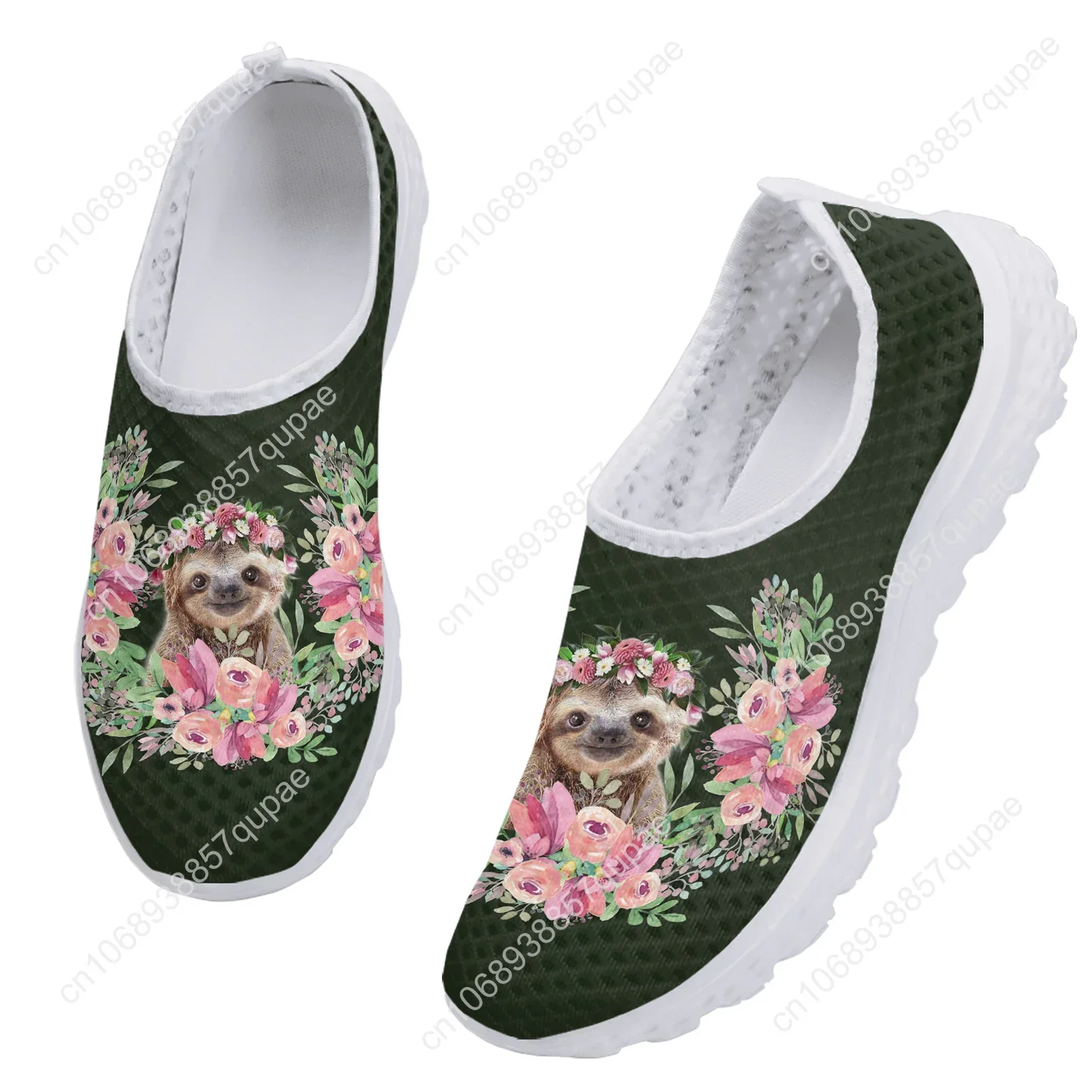 Cartoon Sloth Hibiscus Print Mesh High Quality Sneakers Women Men Teenager Casual Fashion Custom Made Tennis Flat Couple Shoes
