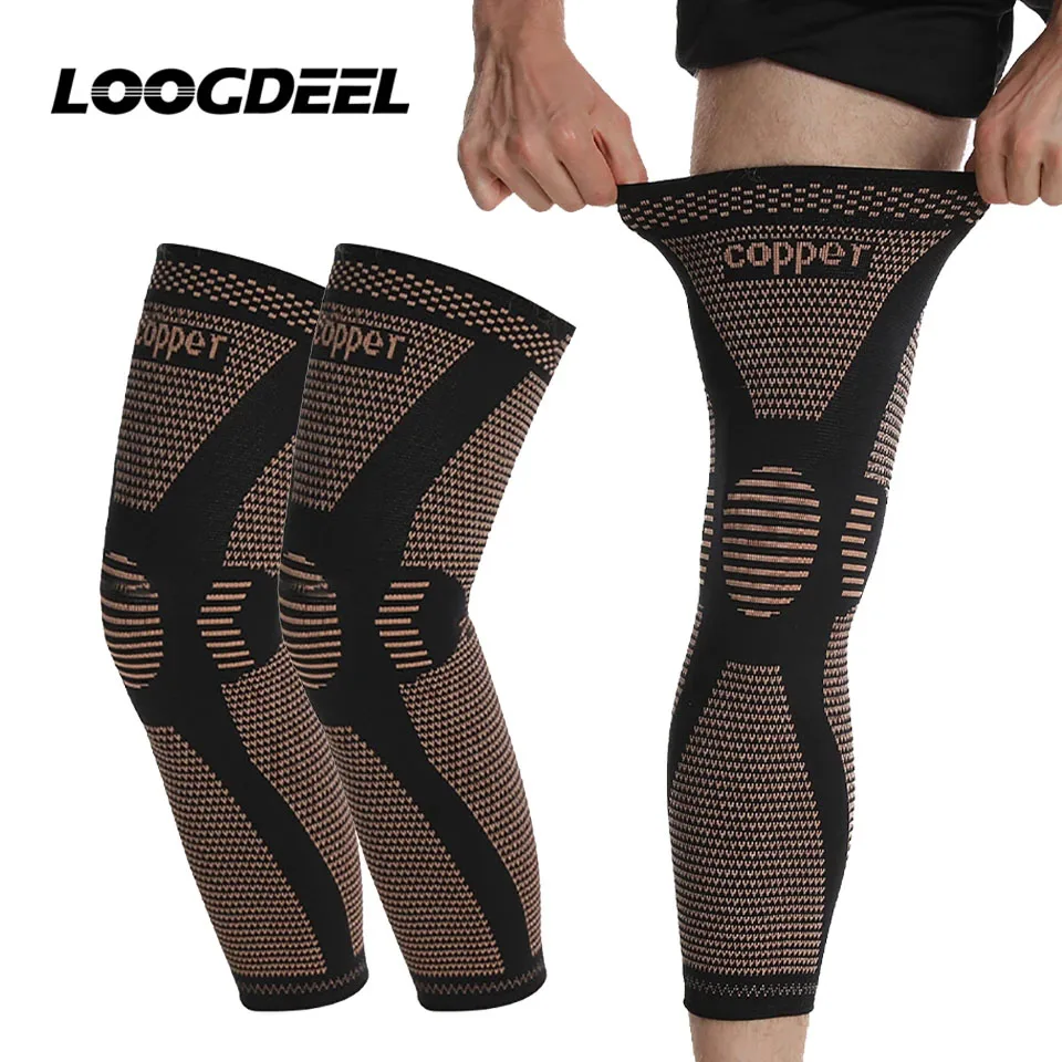 1Pcs Long Copper Nylon Kneepads Sports Fitness Sided Bullet Compression Knee Guard Arthritis Joint Pain Relief Knee Sleeve