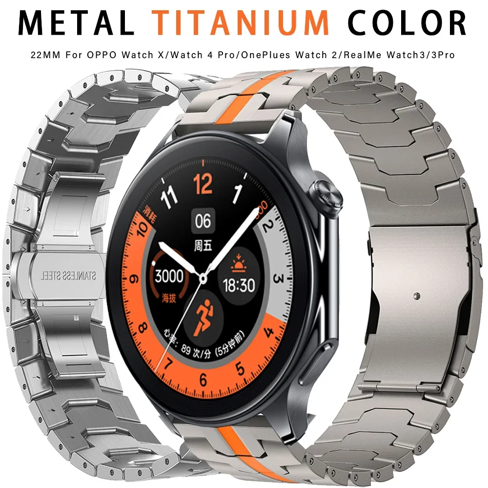 Cinturino in acciaio inossidabile di lusso per OnePlus Watch 46mm 2 2R Bracciale da lavoro Bracciale da 22 mm per OPPO Watch X X2 4Pro Band