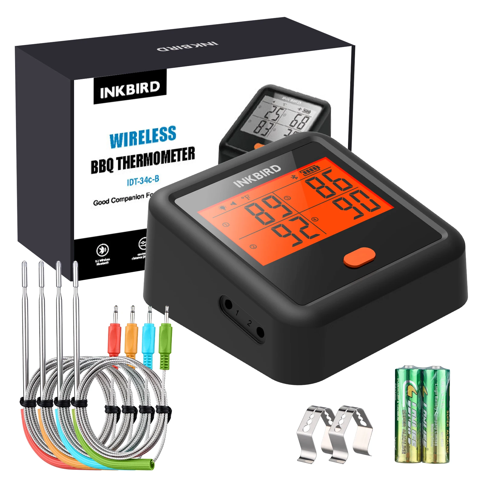 INKBIRD Grill Thermometer IDT-34c-B Bluetooth Meat Thermometer with 4 Meat Probes for Grilling Smoking Pre-Alarm&Timers Free App