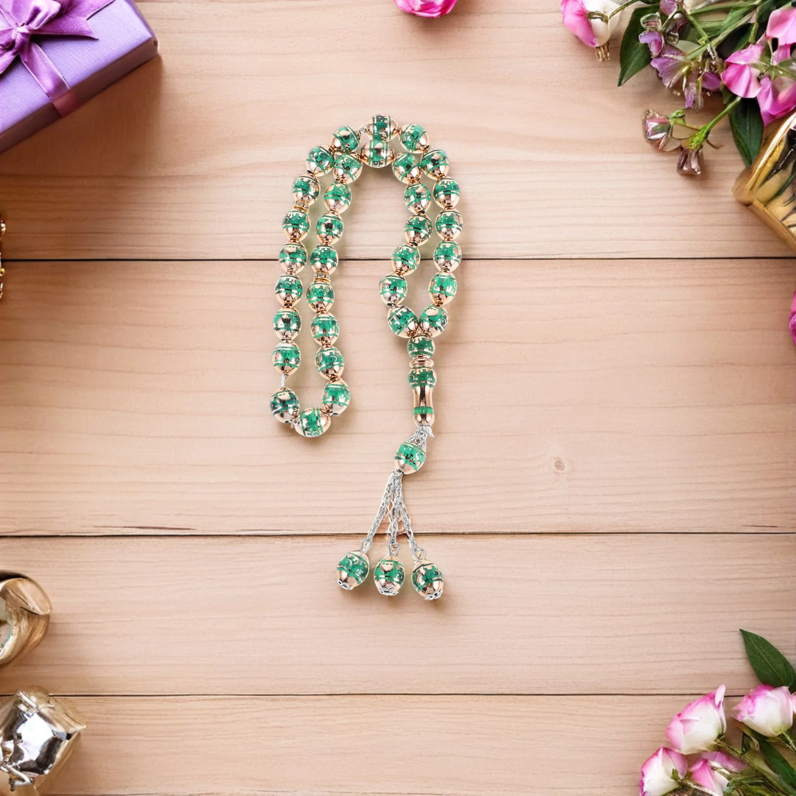 

Muslim Prayer Beads 33 Tasbih Beads Green Bracelet Islamic Worship Rosary Prayer Meditation Wrist Jewelry Masbaha Finger Counter