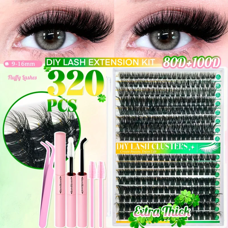 Wimpernverlängerungs-Geschenkset 60D/80D/100D Extra Dicke D-Curl Cluster-Wimpern in Gemischten 10–12mm Längen Wispy Voluminös
