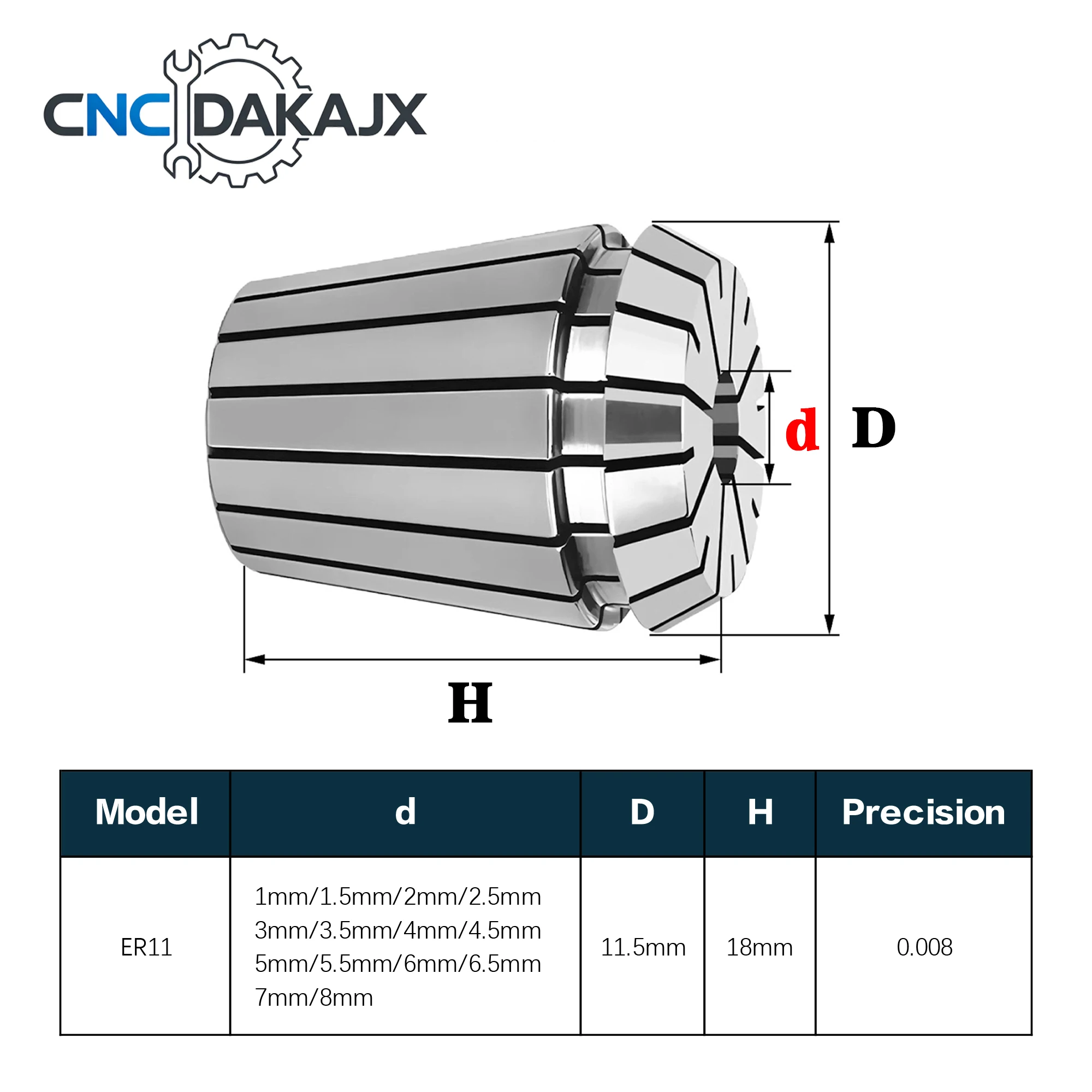 AA Grade ER11 Spring Collet Chuck 0.008mm Runout Clamping Sleeve Fit ER Tool Holder CNC Router Engraving Milling Lathe