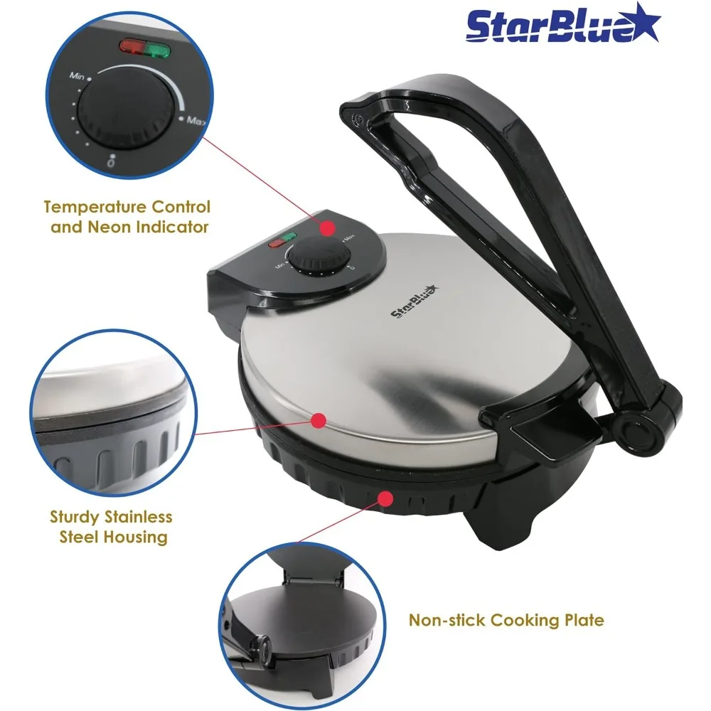 StarBlue-Máquina Elétrica Automática de Aço Inoxidável Non-Stick, Roti Warmer, Maker com Free, 10"