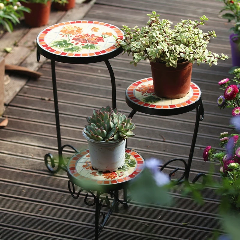 Garden ironworkwrought iron folding multi-layer floor-to-ceiling flower pot small flower stand balcony flower tray decoration ou