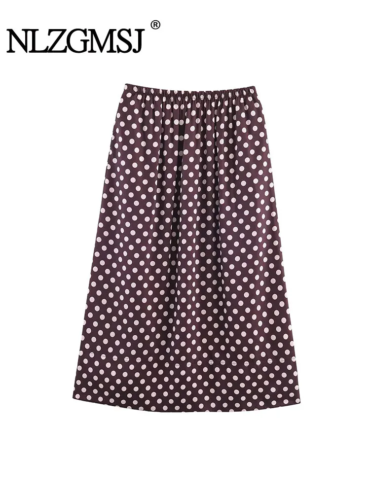 

NLZGMSJ Thin Women Casual Polka Dot Skirts 2025 Autumn Elastic High Waisted A Line Midi Long Skirt Female Y2K