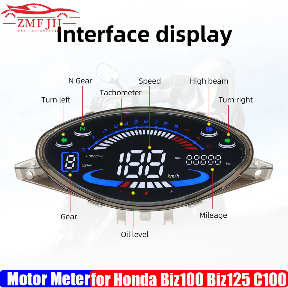 

for Honda Biz100 Biz125 C100 Motorcycle Instrument Digital Dashboard Speedometer Tachometer Gear Oil Gauge Tablero Velocimetro