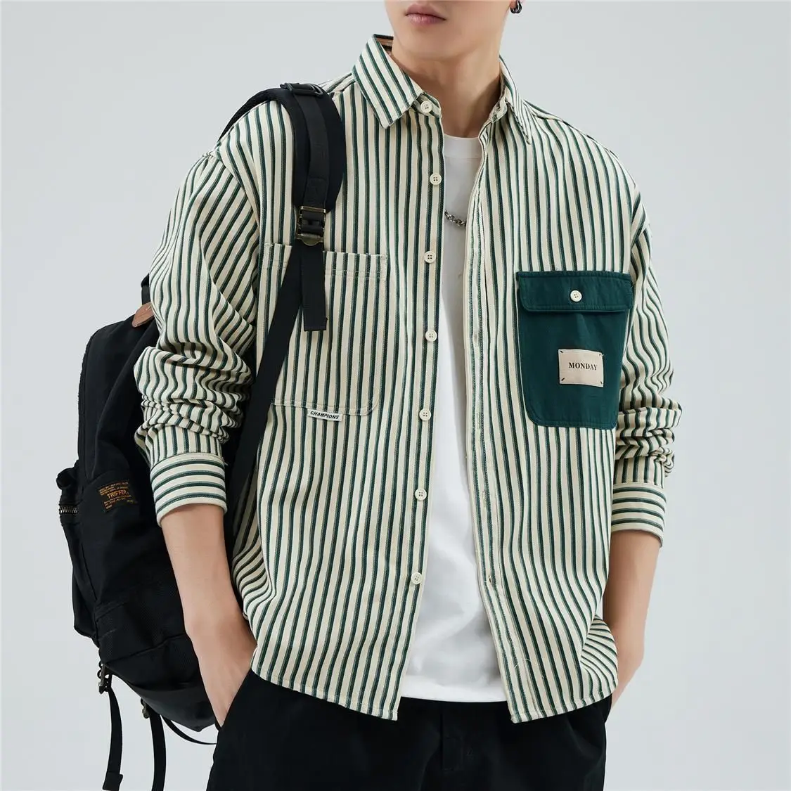 

New Men's Loose Casual Shirt Versatile Autumn Fashion Outerwear Standard Fit Long Sleeve Polyester Boys' Clothing