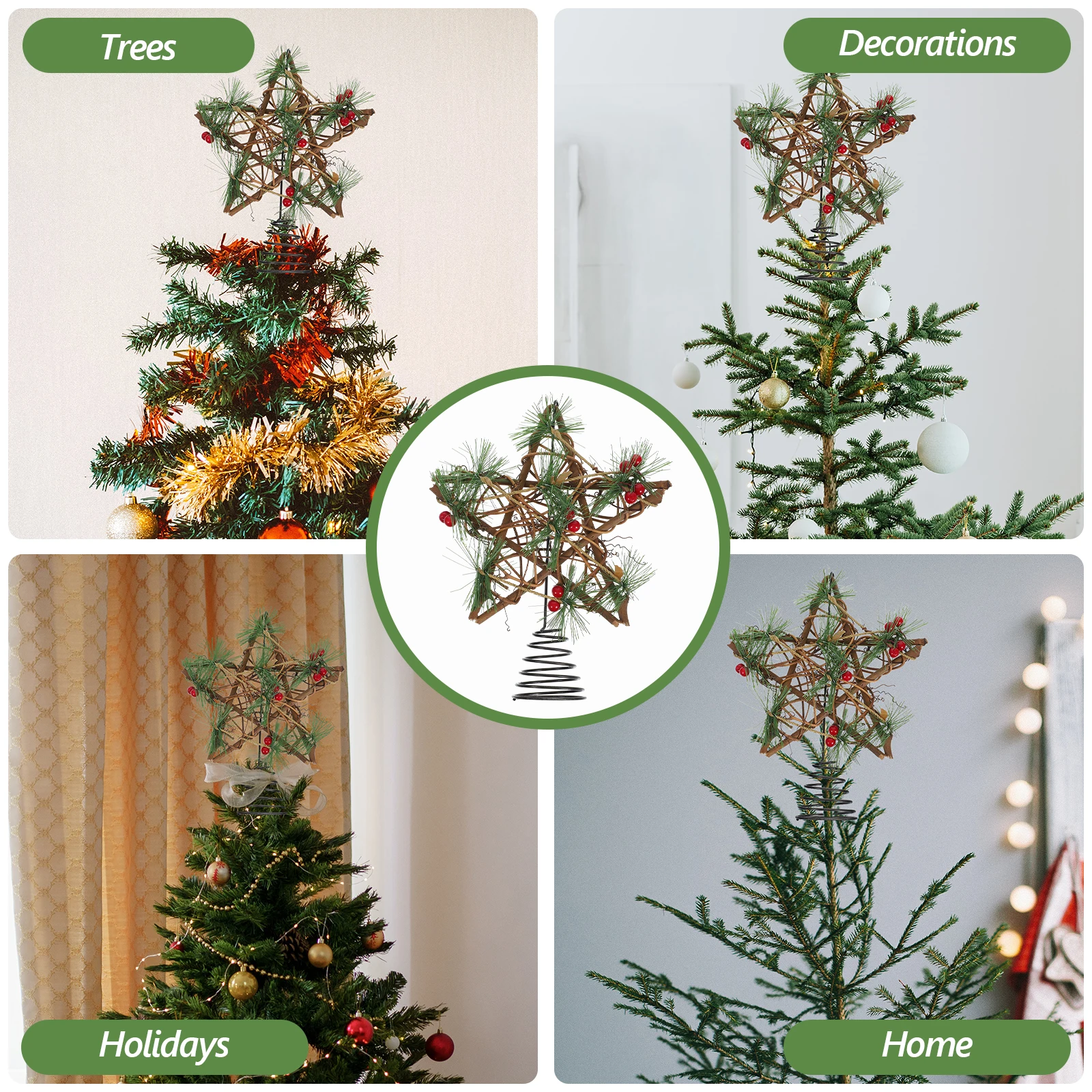 

1pcs Wooden Pentagram Christmas Tree Topper Ornament Home Xmas Treetop Star Holiday DIY Craft