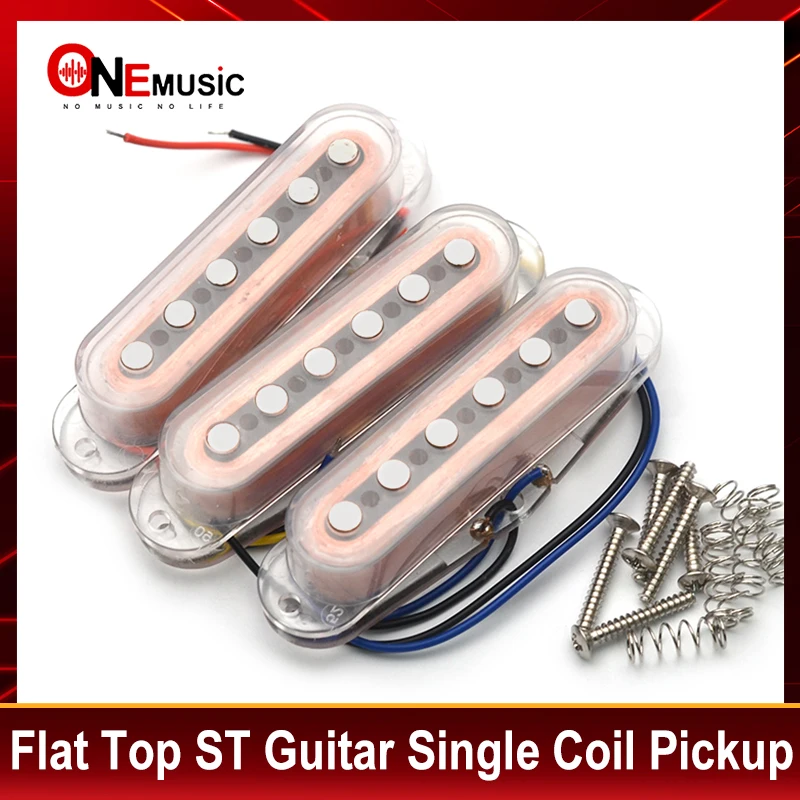 Flat Top ST Electric Guitar Single Coil Pickup Neck/Middle/Bridge 50/50/52mm Transparent Cover