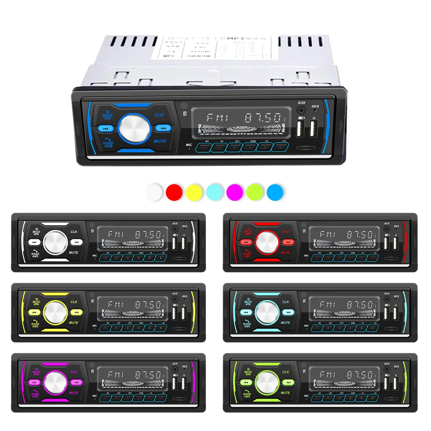 ESSGOO-Car Multimedia Player, Autoradio, 1 Din, MP3, DAB, RDS, AM, FM Stereo Radio, 7 Colors Button, Bluetooth, Central, Audio