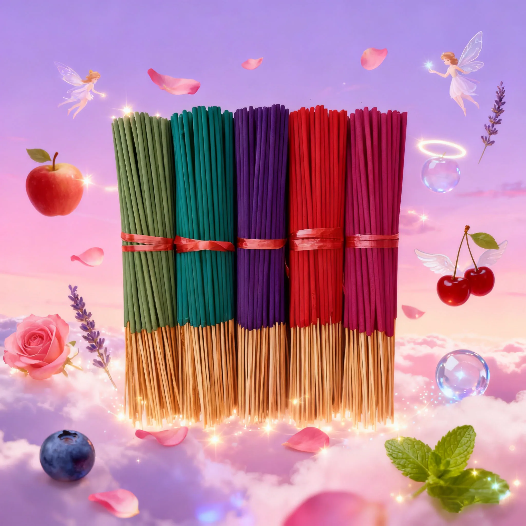 125/255/500 Pieces in 5 Sets of Natural Aromatherapy Sticks - Includes Apple, Mint, Lavender, Cherry, and Rose Scents, Perfect for Home, Hotels, and Spas |   Suitable for Meditation, Yoga, and Massage |   The Ideal Holiday Gift
