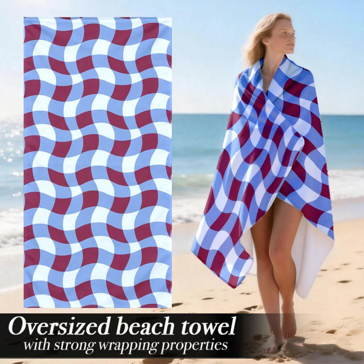 Wavy Checkered Oversized Beach Towel Patterned Sunscreen And Windproof Suitable For Swimming Pool Camping Travel Blanket
