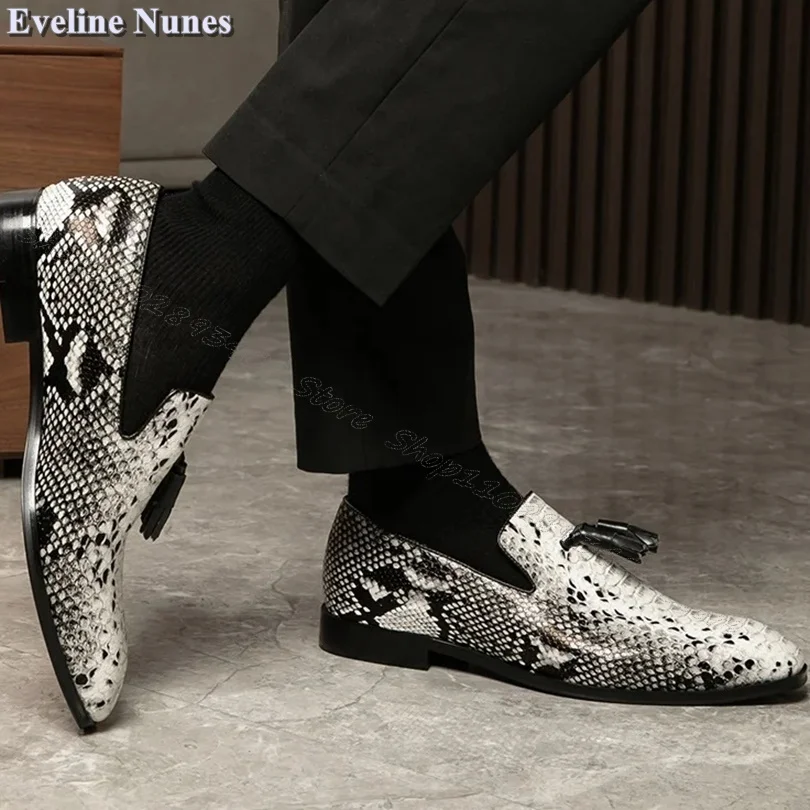 Snakeskin Tassel Style Men Shoes Slip on Leather Men Shoes Stylish Men Spring Shoes Casual Shoes Big Size 38-48 Zapatillas Mujer