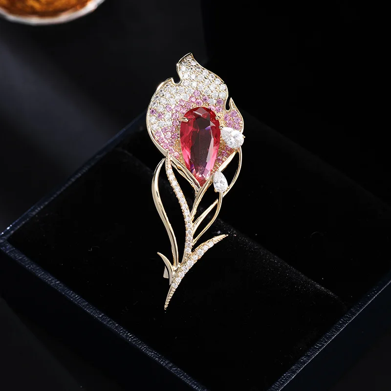 

1 PCS leaf rhinestone brooch women retro high-end temperament chest flower pin trend accessories girl luxury clothing accessory