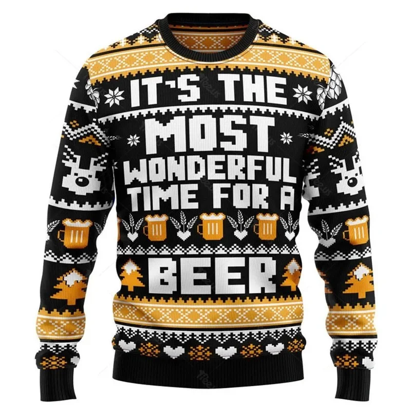 2024 MEW Beer Lover Christmas Ugly Sweatshirt Men's Clothing 3d Printed Fashion Xmas Beer Sweatshirt Popular sweater