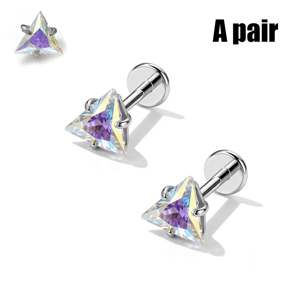 Triangle CZ Pink G23 Titanium Labret Studs, Cartilage Jewelry