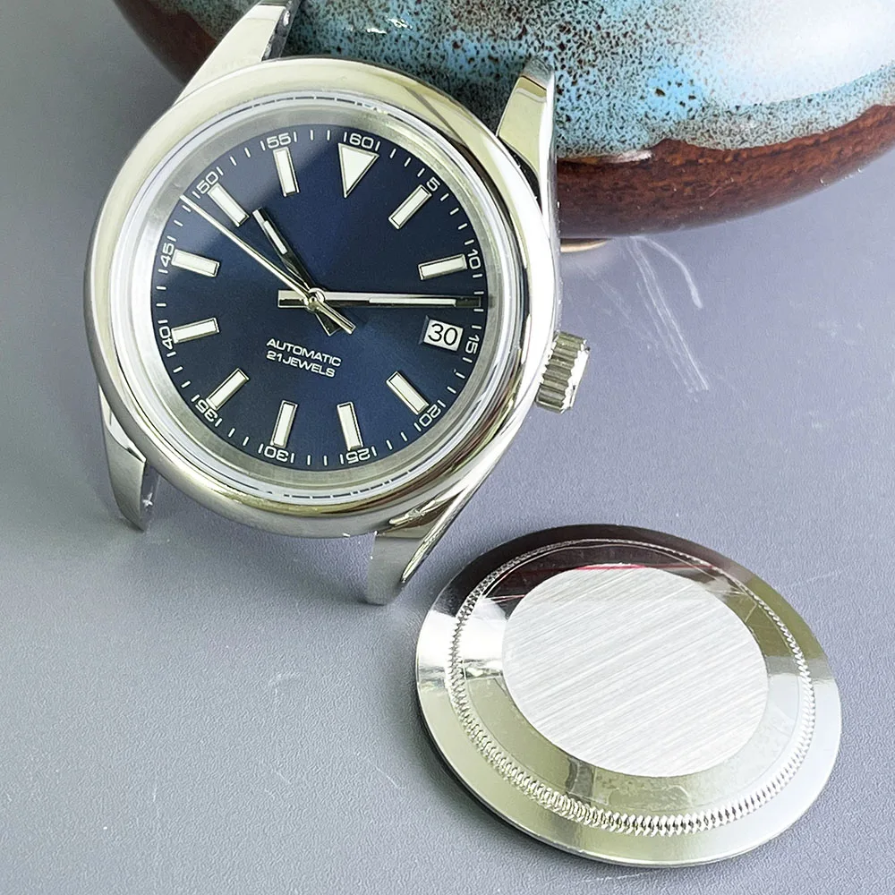 Men's automatic mechanical watch, 39mm stainless steel waterproof sapphire glass polished case Business watch without strap