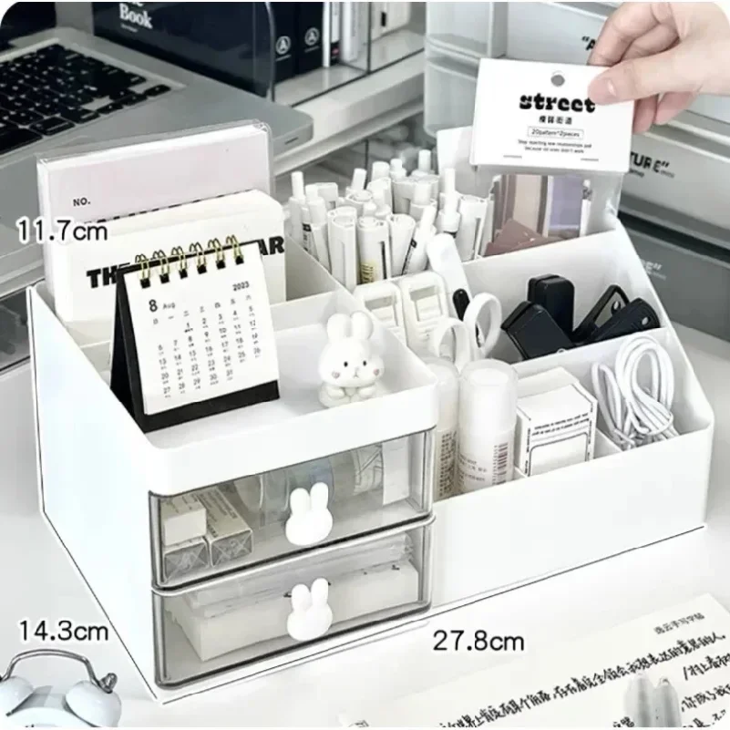 

Desktop Cosmetic Storage Box Organizer Drawer Office Storage Rack Stationery Desk Pen Holder Bunny Drawer Organizer Cute Kawaii
