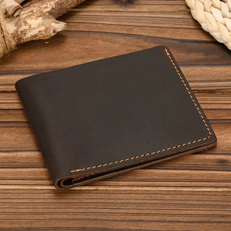 Slim Wallets Man Genuine Leather Bifld Card Holder Small Bsuiness Short Purse Vintage Fashion Dropshipping Male Wallets Thin