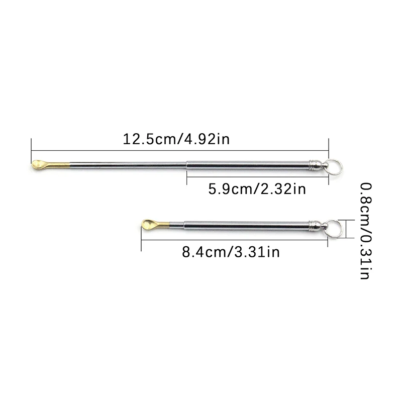 

Portable mini ear cleaning tool with expandable brass ear scoop, earwax remover, solidifier, keychain pendant, reusable
