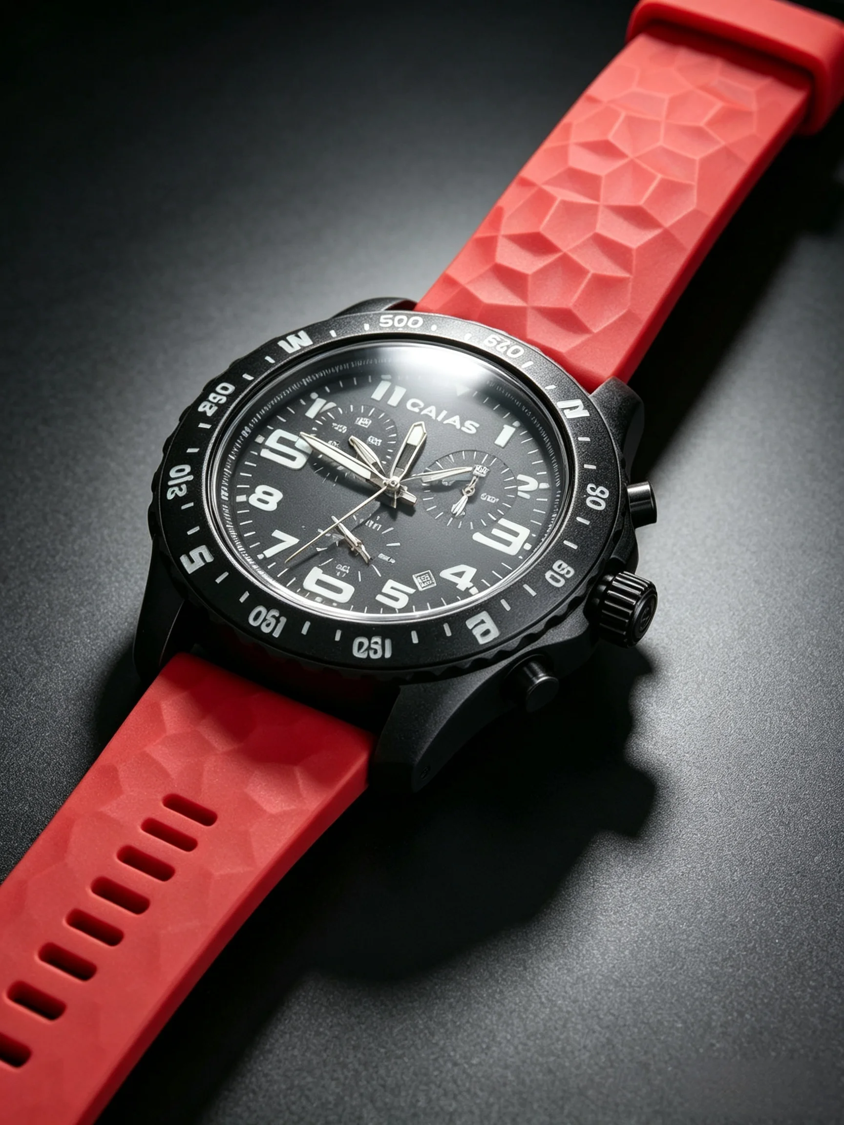 Multifunctional sports watch, quartz movement, stainless steel bezel, rubber strap available in multiple colors