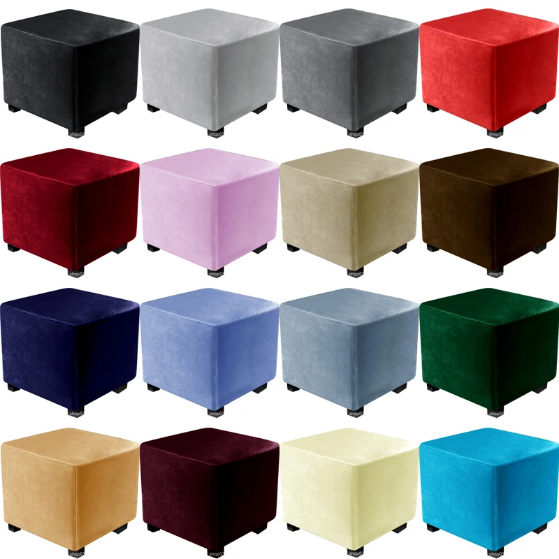 

Velvet Square Chair Cover Elastic All-inclusive Footstool Cover 360 Degree Ottoman Cover Protector for Living Room Slipcover