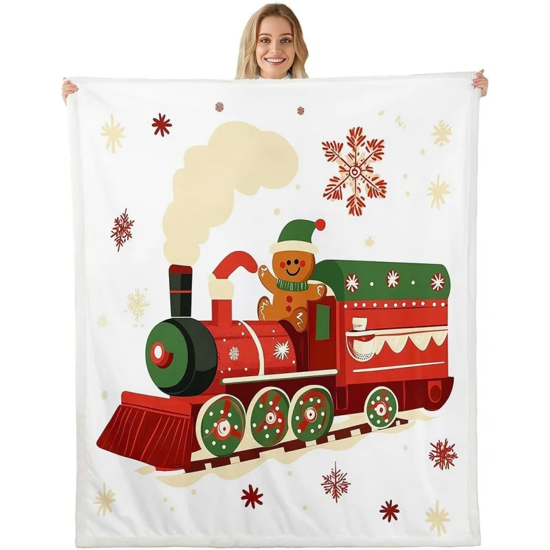 

Merry Christmas wool blanket gingerbread men's and women's train snowflake plush blankets