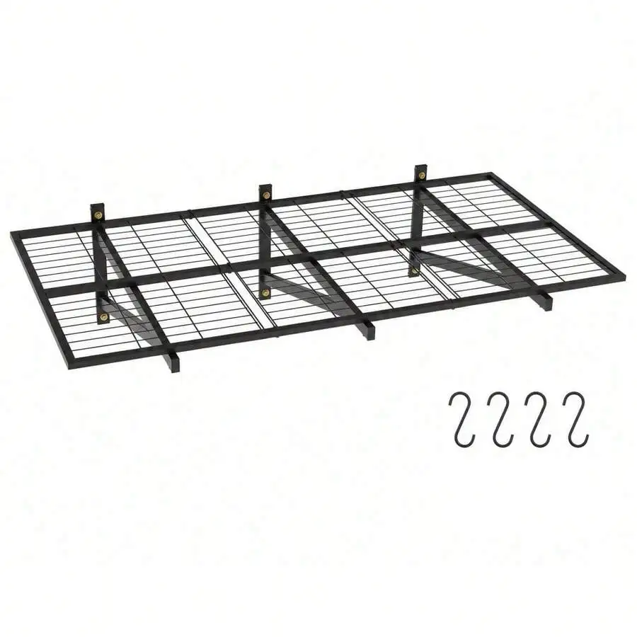 1/2 Pack Wall-Mounted Garage Shelf – Heavy Duty Storage Rack With 4 Built-In Hooks, 300 LB Capacity For Tools, Bins, And Worksho