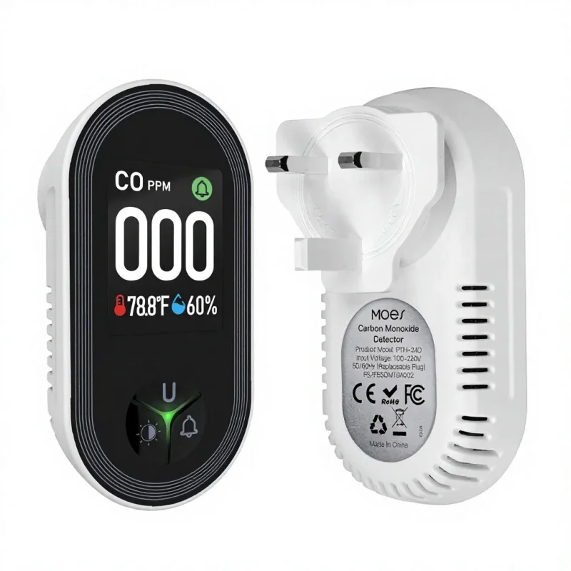 

4-in-1 CO Detector Temperature Humidity Sensor Air Quality Monitor with Alarm for Home Kitchen，CO, Combustible Gas, Temperature