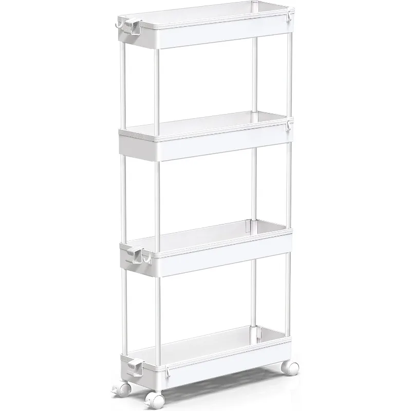 Slim Rolling Storage Cart 4 Tier Bathroom Organizer Utility Cart Mobile Shelving Unit Tower Rack for Kitchen, Laundry Room