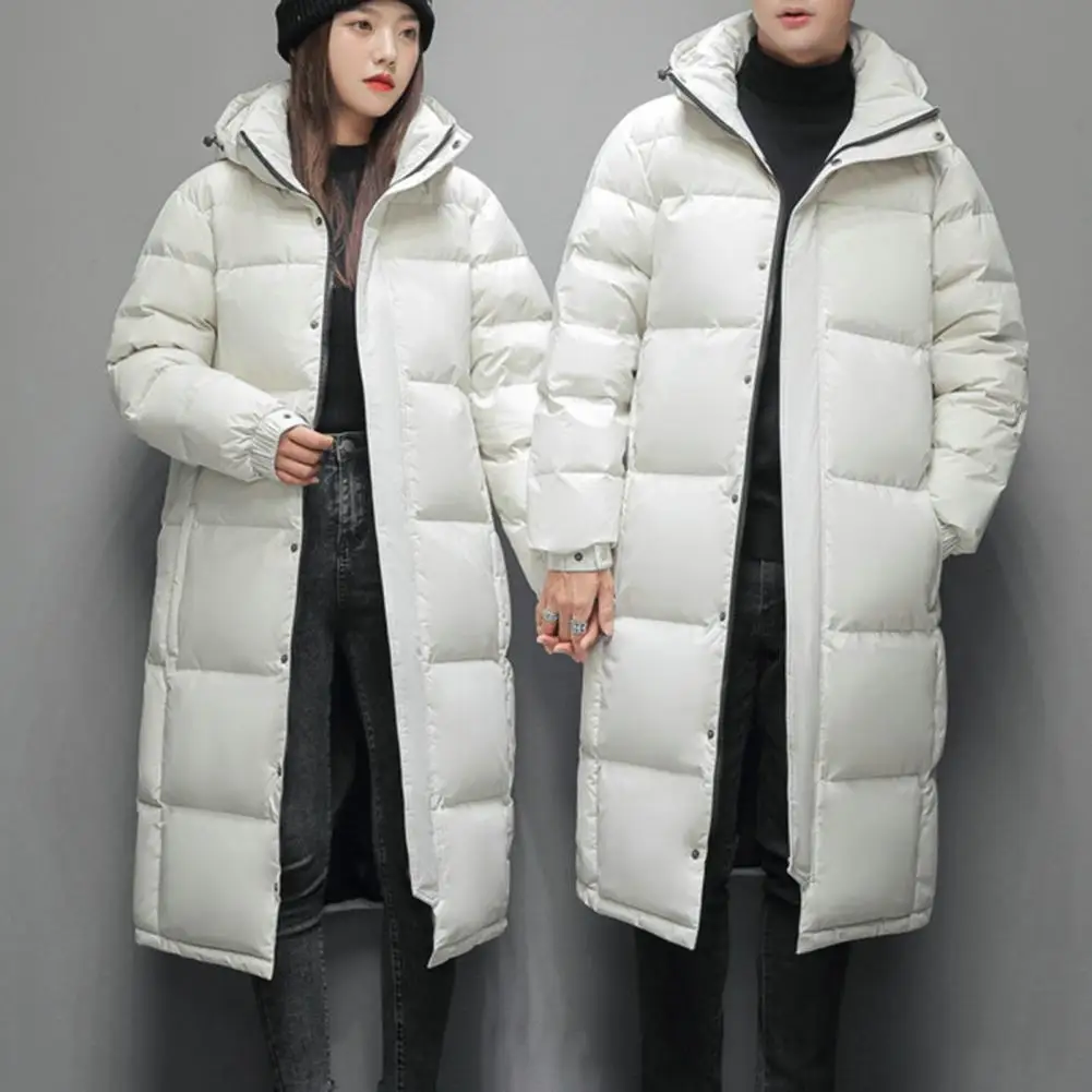 Couple Down Coat Cotton Coat Windproof Unisex Winter Down Coat with Stand Collar Hooded Neck Pockets Warm Thickened for Couples