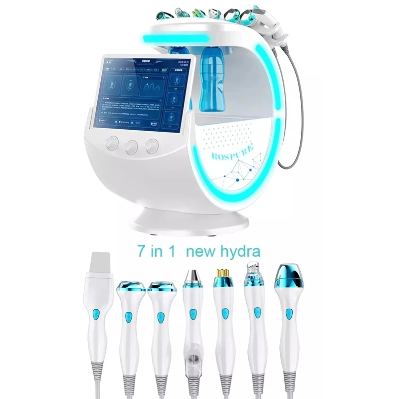 Máquina facial esperta do oxigênio do azul de gelo, RF Aqua Dermabrasion, hydro pele, 7 em 1, 2024