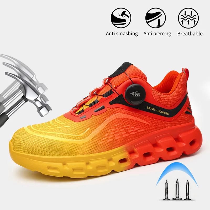 Waliantile Fashion Men Safety Shoes For Puncture Proof Lace Free Working Boots Anti-smashing Security indestructible Work Shoes