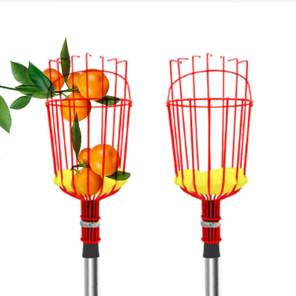 1PCS Fruit Picker Red Harvester Basket with Cushion to Prevent Bruising for Apple Avocado Lemon Mango Orange Tree Picking Basket