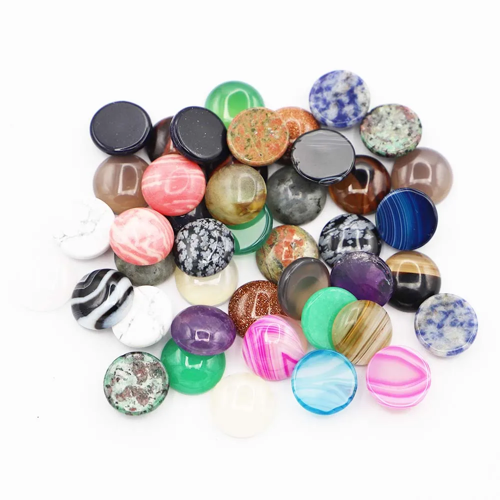 Natural Stone Cabochon Round No Hole Ring Surface Patterns Fashion Charm Earring Bracelet Necklace Making Jewelry Findings 30Pcs