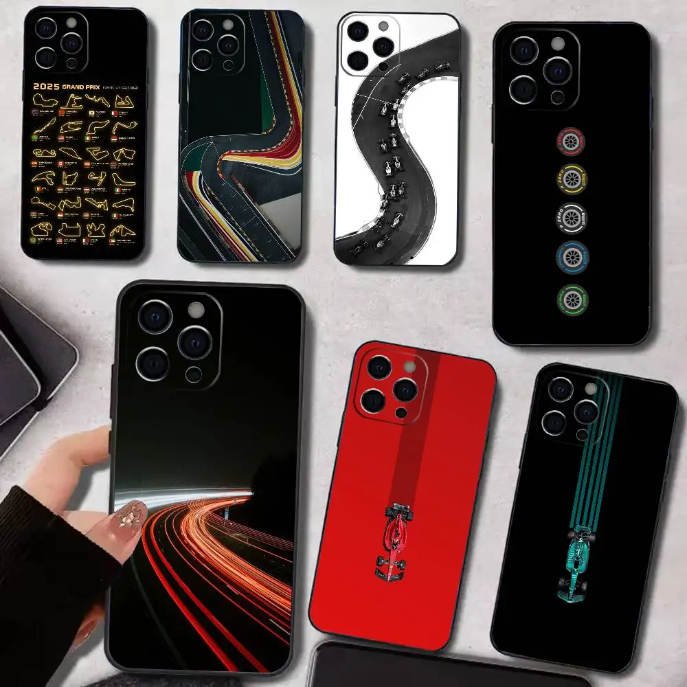 

M-Minimalist F-F1 Circuit Phone Case For iPhone 17,16,15,14,13,12,11 Plus,Pro Max,Soft Silicone Black Cover