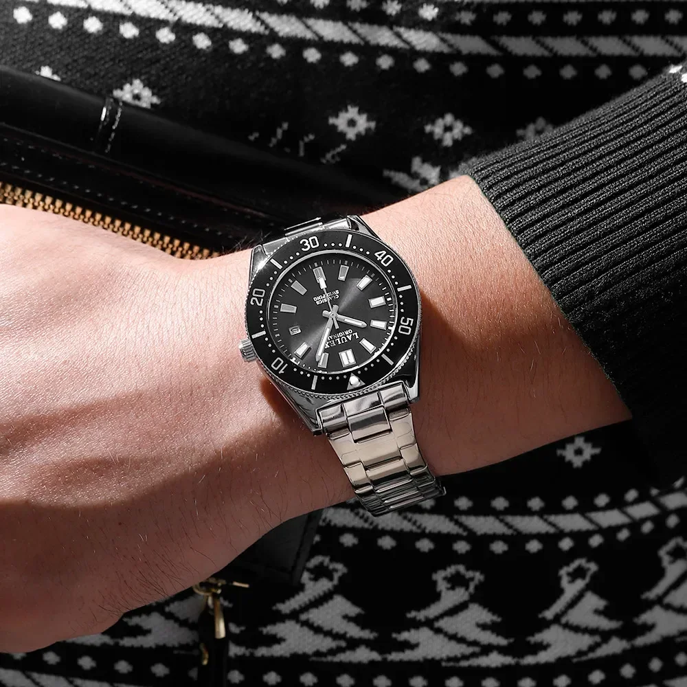 جديد LAULEX الفاخرة للرجال المسح التلقائي بالكامل المستوردة ساعة يد تعمل بالحركة الياقوت كريستال تاريخ Shouus مقاوم للماء ساعة كوارتز