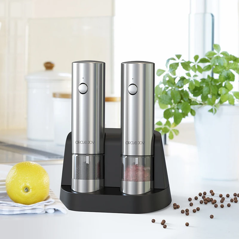 Circle Joy Electric Rechargeable Mill Pepper And Salt Grinder Set With Base Stainless Steel Automatic Salt Spice Grinder Pepper