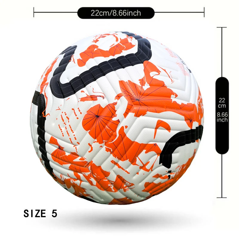 ลูกฟุตบอลมาตรฐานเบอร์ 5 คุณภาพสูง สำหรับการแข่งขันอย่างเป็นทางการ ผลิตจากวัสดุ PU หนา นุ่ม สำหรับมืออาชีพ ไร้รอยต่อ