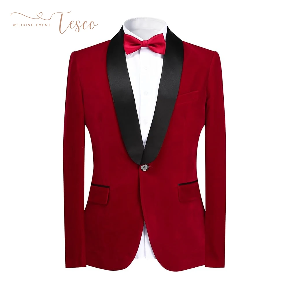 

Tesco Customized Elegant Men's Velvet Blazer Shawl Collar Slim Fit Suit Jacket One Button Wedding Suit Jacket for Men