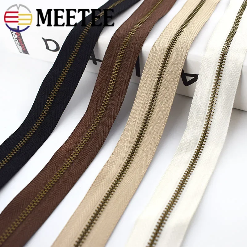 Meetee 3/5Yards 3# Metal Zipper Tapes Sewing Continuous Zip Decorative Zippers Repair Kit Bag Clothes Jacket Closure Zips