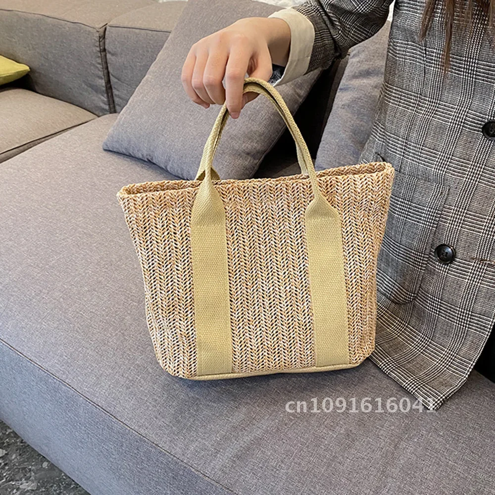 Mulheres casuais bolsas de rattan moda verão praia saco de palha tecido de vime sacos de ombro grande capacidade bolsa de viagem